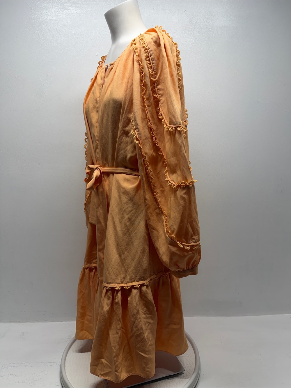 Kobi Halperin Meadow Dress Linen Blend Peasant Mini Long Sleeve Orange Size XL - Picture 7 of 11
